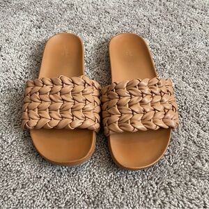 Elegant Tan Braided Slide Sandals size 9